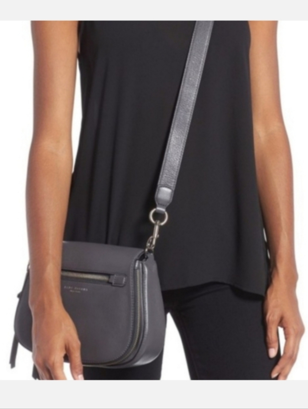 Marc Jacobs Recruit Nomad Small Leather Crossbody Saddle Bag Gray